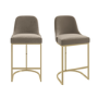 Set of 2 Mink Velvet Kitchen Stools with Gold Legs - Callie