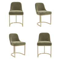 Set of 4 Sage Green Velvet Dining Chairs with Gold Legs - Callie