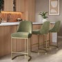 Set of 3 Sage Green Velvet Kitchen Stools with Gold Legs - Callie