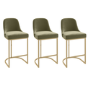 Set of 3 Sage Green Velvet Kitchen Stools with Gold Legs - Callie