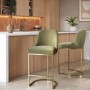 Set of 2 Sage Green Velvet Kitchen Stools with Gold Legs - Callie