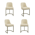 BUN/CAL007/98344 Set of 4 Beige Upholstered Dining Chairs with Brass Legs - Callie