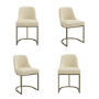 Set of 4 Beige Upholstered Dining Chairs with Brass Legs - Callie