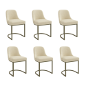 BUN/CAL007/98345 Set of 6 Beige Upholstered Dining Chairs with Brass Legs - Callie