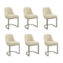 Set of 6 Beige Upholstered Dining Chairs with Brass Legs - Callie