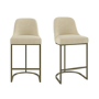 Set of 2 Beige Upholstered Kitchen Stools with Brass Legs - Callie