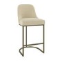 Set of 4 Beige Upholstered Kitchen Stools with Brass Legs - Callie