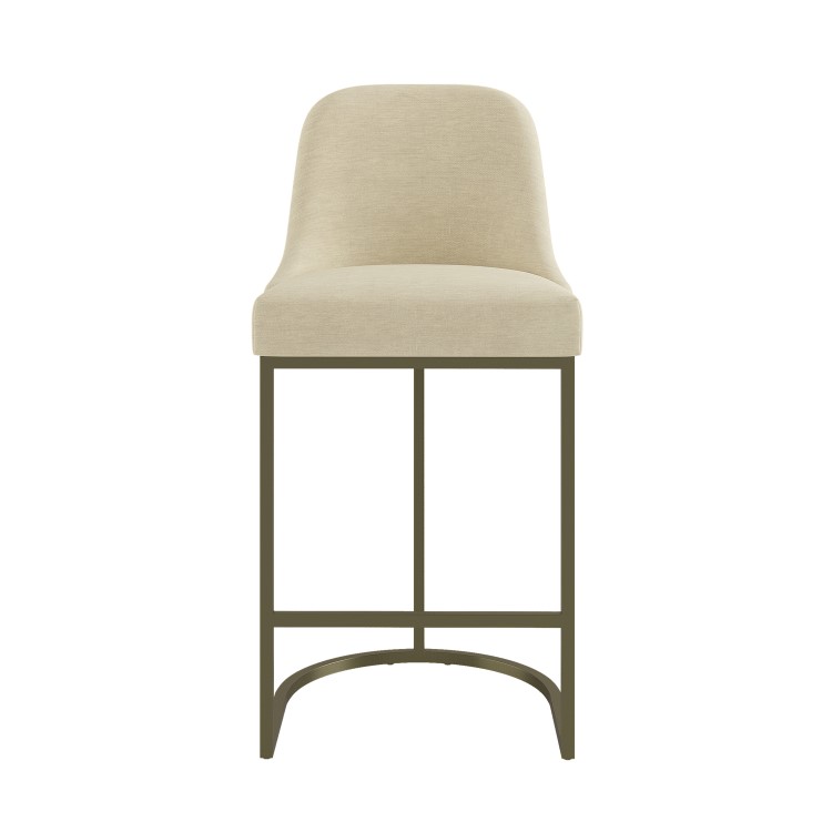 Set of 4 Beige Upholstered Kitchen Stools with Brass Legs - Callie