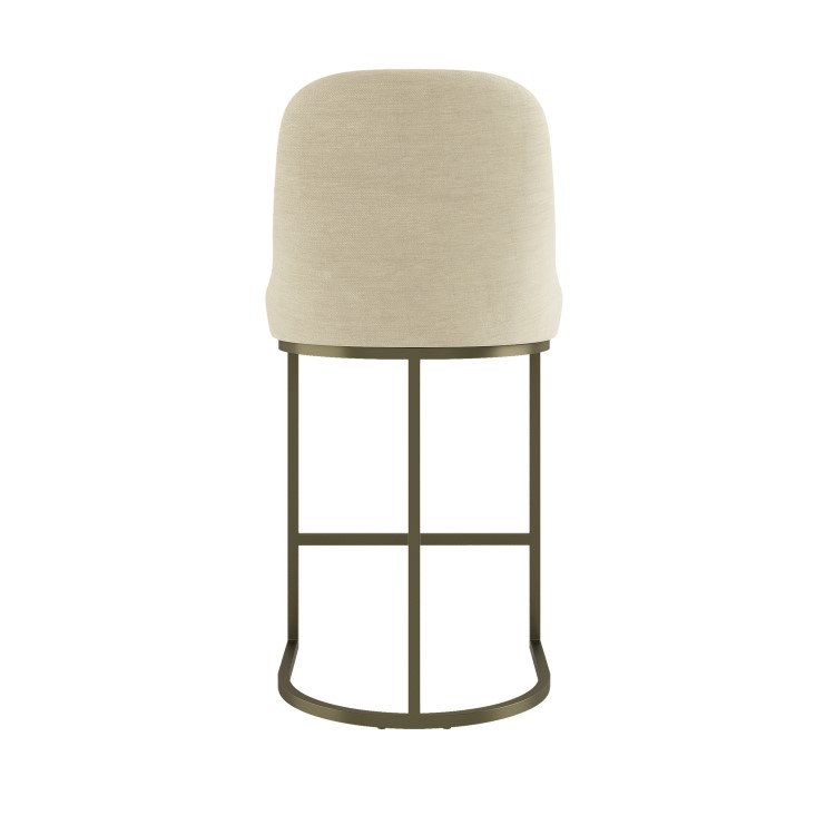 Set of 4 Beige Upholstered Kitchen Stools with Brass Legs - Callie