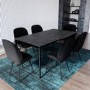 Black Ceramic Marble Extendable Dining Table Set with 6 Black Velvet Chairs - Seats 6 - Camilla