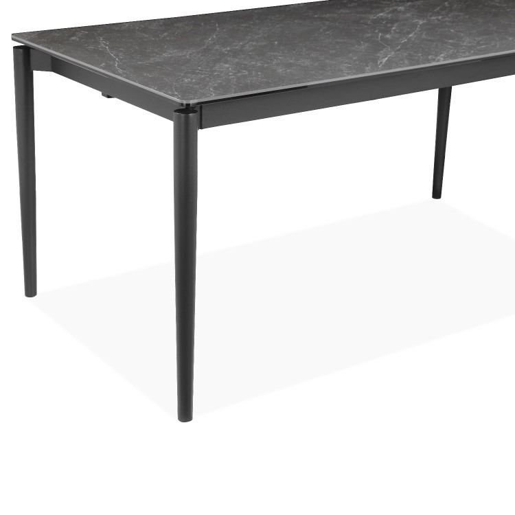 Black Ceramic Marble Extendable Dining Table Set with 6 Black Velvet Chairs - Seats 6 - Camilla