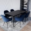 Black Ceramic Marble Extendable Table Dining Set with 6 Navy Velvet Chairs - Seats 6 - Camilla
