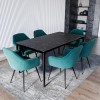 Black Marble Extendable Dining Table with 6 Teal Velvet Dining Chairs - Camilla