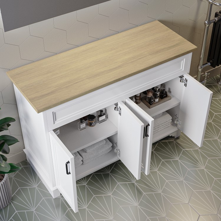 1200mm White Freestanding Double Countertop Vanity Unit - Camden