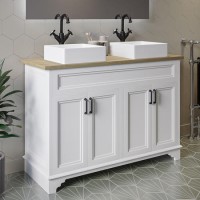 1200mm White Freestanding Double Countertop Vanity Unit with Basins - Camden
