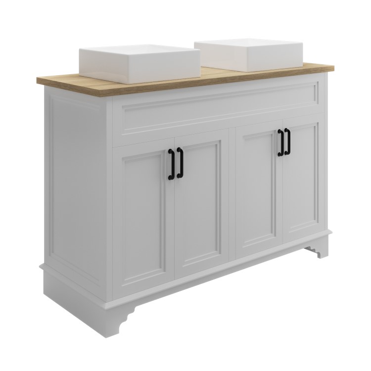 1200mm White Freestanding Double Countertop Vanity Unit with Basins - Camden