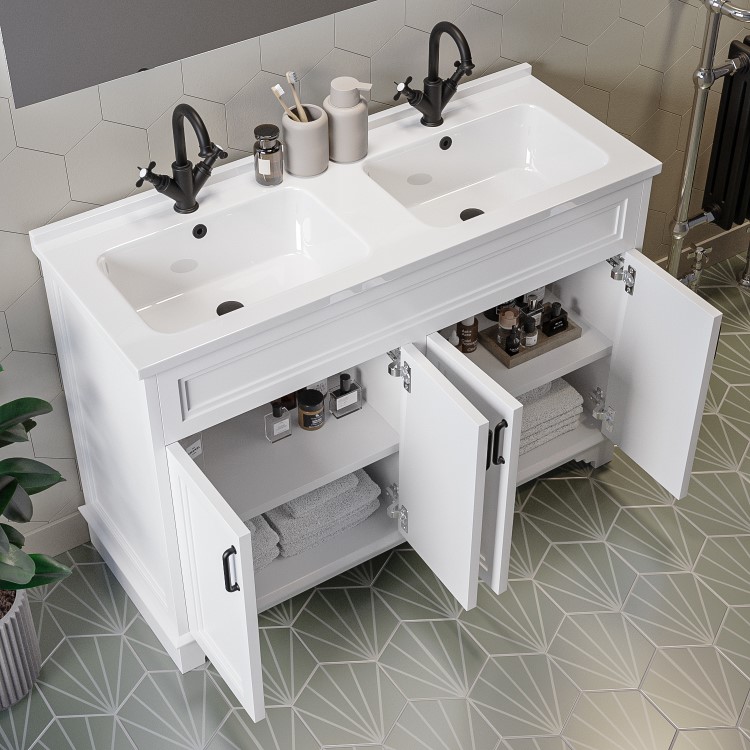 1200mm White Freestanding Double Vanity Unit with Basins - Camden