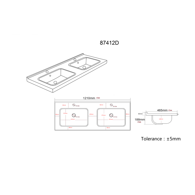 1200mm White Freestanding Double Vanity Unit with Basins - Camden