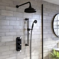 Black 2 Outlet  Wall Mounted Thermostatic Mixer Shower Set with Hand Shower - Cambridge Black 2 Outlet  Wall Mounted Thermostatic Mixer Shower Set with Hand Shower - Cambridge