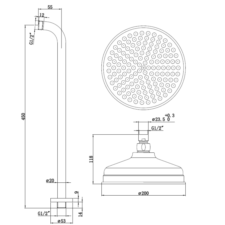 Black 2 Outlet  Wall Mounted Thermostatic Mixer Shower Set with Hand Shower - Cambridge