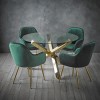 Glass Top Dining Table with 4 Green Velvet Dining Chairs - Capri