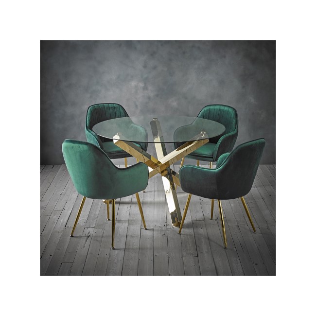 Glass Top Dining Table with 4 Green Velvet Dining Chairs - Capri