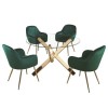 Glass Top Dining Table with 4 Green Velvet Dining Chairs - Capri