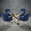Round Glass Dining Table Set with 4 Blue Velvet Chairs - Seats 4 - Capri