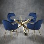 Round Glass Dining Table Set with 4 Blue Velvet Chairs - Seats 4 - Capri