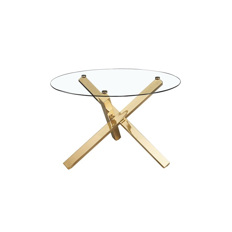 Round Glass Dining Table Set with 4 Blue Velvet Chairs - Seats 4 - Capri