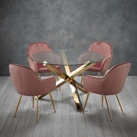 Round Glass Dining Table Set with 4 Pink Velvet Chairs - Seats 4 - Capri