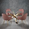 Round Glass Dining Table Set with 4 Pink Velvet Chairs - Seats 4 - Capri
