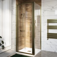 ALMOST PERFECT - Brushed Brass 6mm Glass Square Bifold Shower Enclosure 800x800mm - Carina