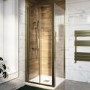 ALMOST PERFECT - Brushed Brass 6mm Glass Square Bifold Shower Enclosure 800x800mm - Carina