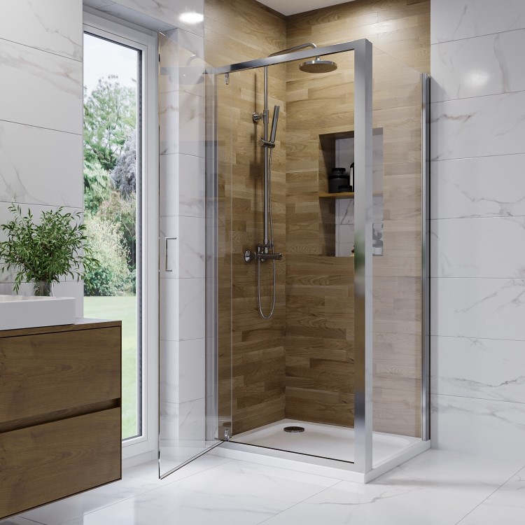 800mm Chrome 6mm Glass Square Hinged Shower Enclosure - Carina