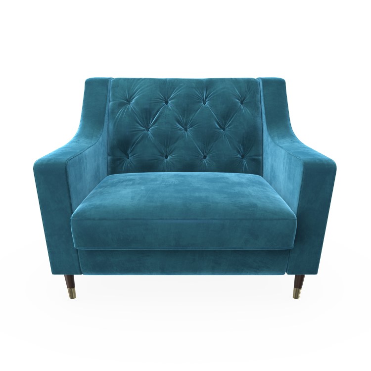 Buttoned Velvet Armchair with Matching Footstool in Teal - Cole