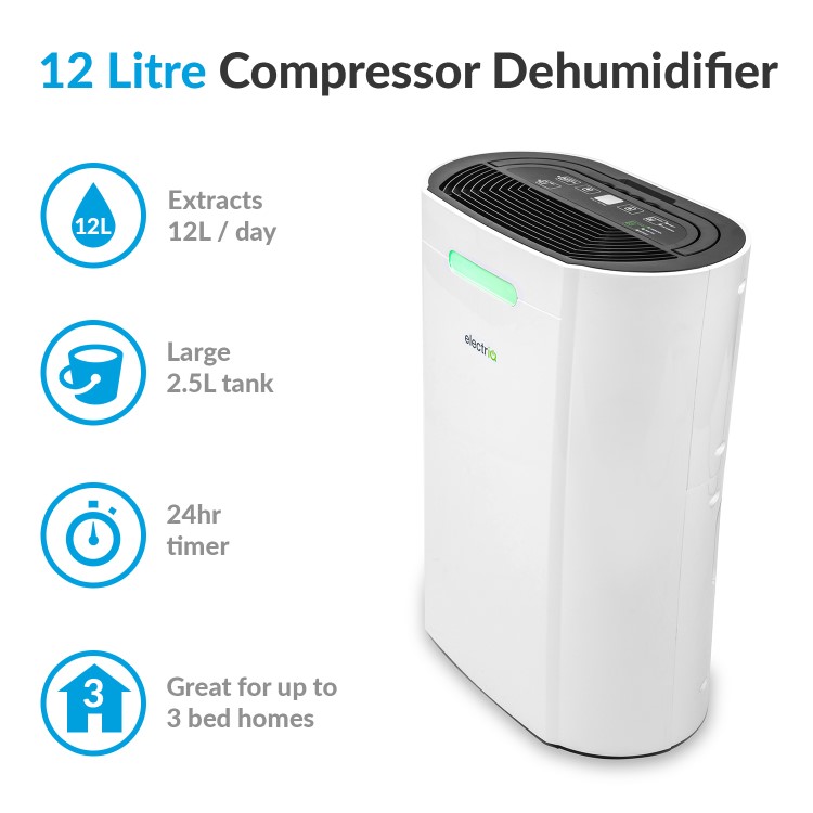 electriQ CD12P dehumidifier with HEPA filter for advanced air purification