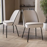 Set of 2 Cream Upholstered Dining Chairs - Celia