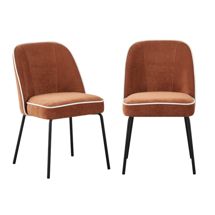 Set of 2 Burnt Orange Upholstered Curved Dining Chairs - Celia