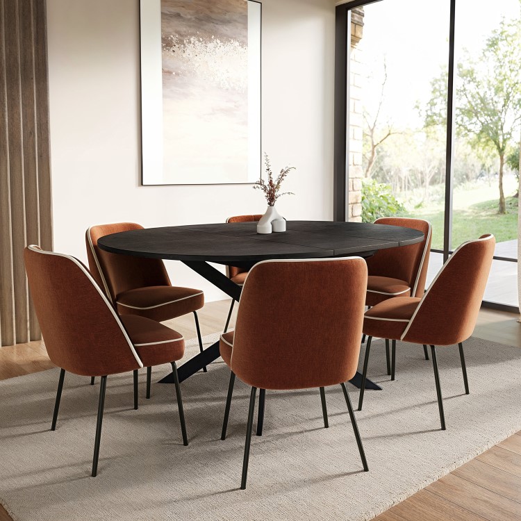 Set of 6 Burnt Orange Upholstered Dining Chairs - Celia