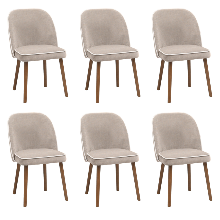 Set of 6 Beige Upholstered Dining Chairs - Claudia