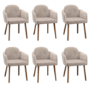 Set of 6 Beige Upholstered Carver Dining Chairs - Claudia