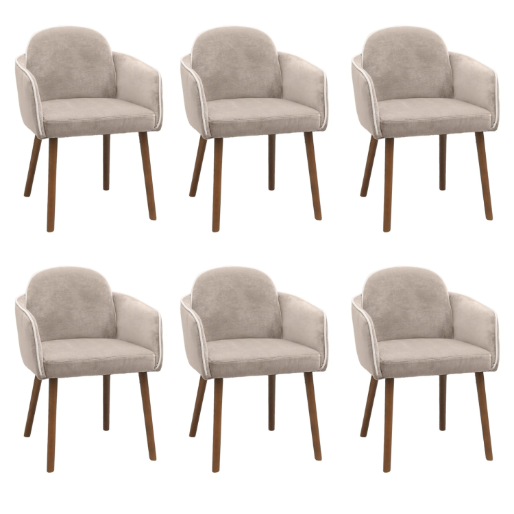 Set of 6 Beige Upholstered Carver Dining Chairs - Claudia
