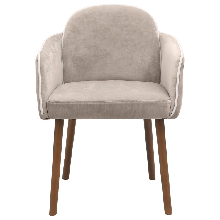Set of 4 Taupe Chenille Carver Dining Chairs with Contrast Piped Detail - Claudia