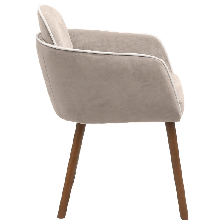 Set of 4 Taupe Chenille Carver Dining Chairs with Contrast Piped Detail - Claudia