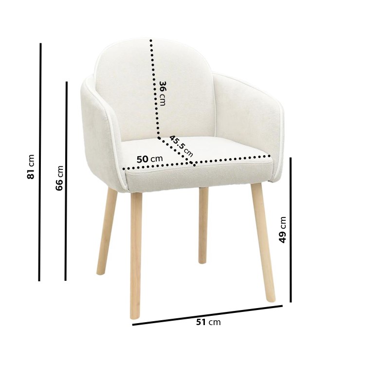 Set of 4 Beige Boucle Carver Dining Chairs with Contrast Piped Detail - Claudia