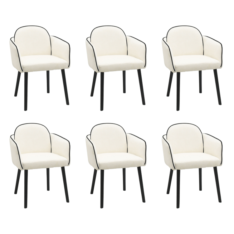 Set of 6 Cream Upholstered Carver Dining Chairs - Claudia