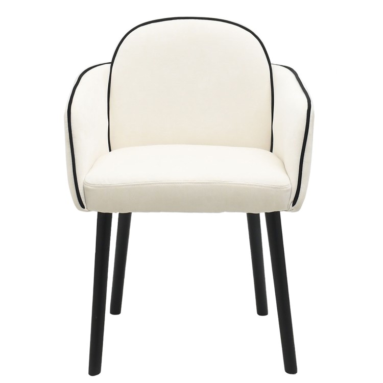 Round Black Oak Dining Table Set with 4 Cream Upholstered Chairs - Seats 4 - Jarel