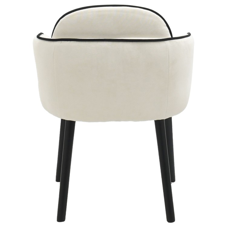 Round Black Oak Dining Table Set with 4 Cream Upholstered Chairs - Seats 4 - Jarel