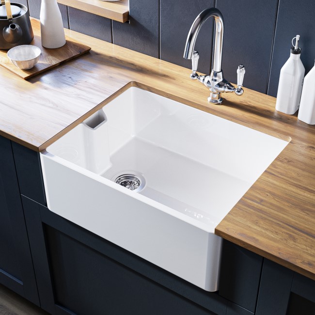 GRADE A1 - Single Bowl White Ceramic Belfast Kitchen Sink - Taylor & Moore Clara